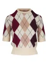 Khaite Argyle Short-sleeve Top In Multi