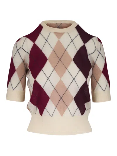 Khaite Argyle Short-sleeve Top In Multi