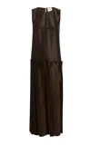 Khaite Arina Drop-waist Silk-twill Maxi Dress In Brown