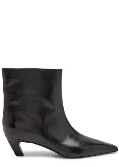 Khaite Leather Arizona Heeled Ankle Boots 50 In Black
