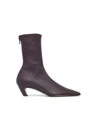 Khaite 'arizona' Burgundy Leather Ankle Boots In Brown