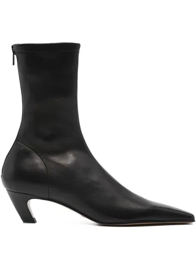Khaite Arizona Leather Ankle Boots In Black