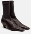 Khaite 40mm Heel Leather Square-toe Back-zip Boots In Burgundy