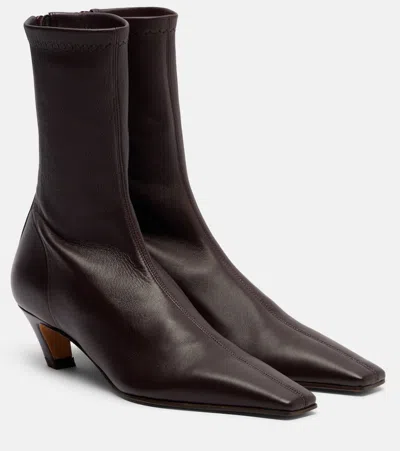 Khaite 40mm Heel Leather Square-toe Back-zip Boots In Burgundy
