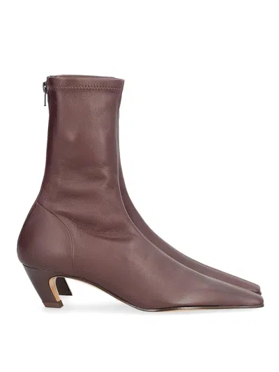 Khaite Arizona Leather Ankle Boots In Burgundy