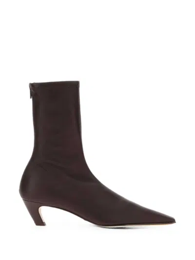 Khaite Arizona Leather Ankle Boots In Black