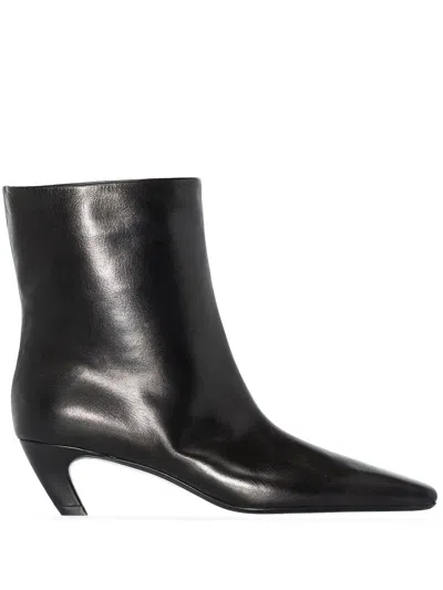 Khaite 50mm Curved-heel Detail Ankle Boots In Black