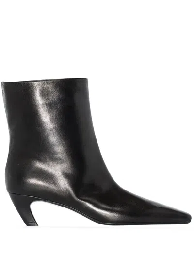 Khaite Leather Arizona Heeled Ankle Boots 50 In Black