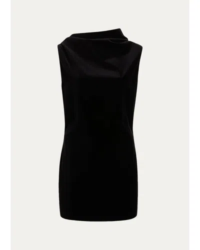 Khaite Astor Cowl-neck Draped Velvet Sleeveless Mini Dress In Black