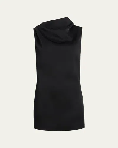 Khaite Astor Cowl-neck Sleeveless Mini Dress In Black