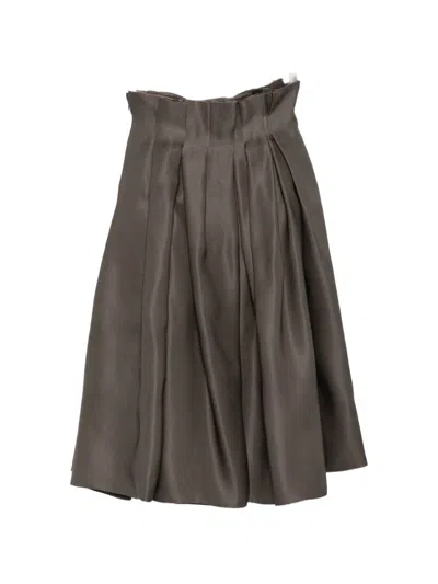 Khaite Astrid Paperbag-waist Pleated Midi Skirt In Brown