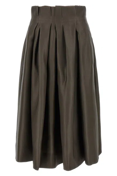 Khaite Astrid Silk Shantung Skirt In Brown
