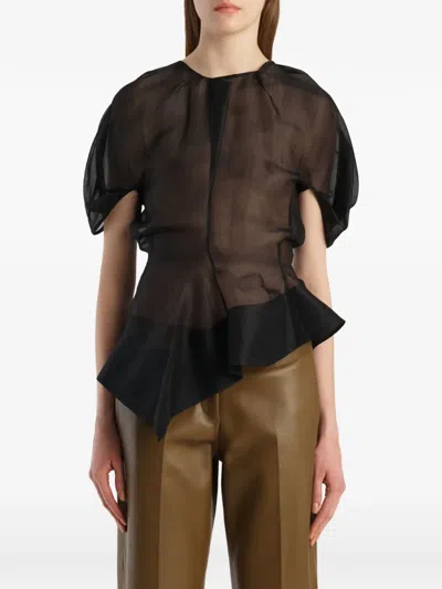 Khaite Rumi Draped Silk Organza Top In Black