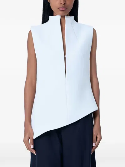 Khaite Asymmetric Hem Collared Top In White