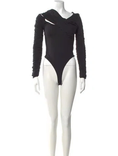 Pre-owned Khaite Asymmetrical Long Sleeve Bodysuit In Black
