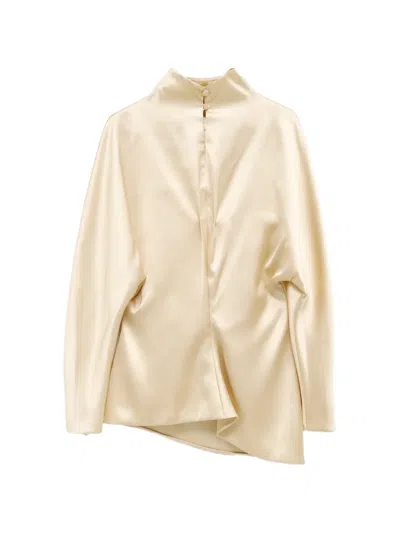 Khaite Asymmetric-hem Satin Blouse In Neutrals
