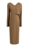 Khaite Aubrey Wrap-front Wool Midi Dress In Brown