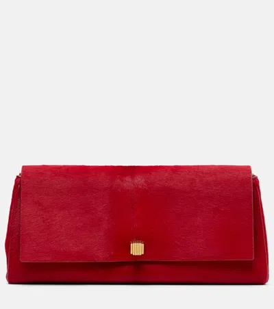Khaite Audrey Calf Hair Clutch In Red