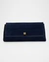 Khaite Audrey Flap Suede Clutch Bag In Midnight Navy