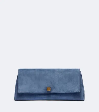 Khaite Audrey Medium Suede Clutch In Blue