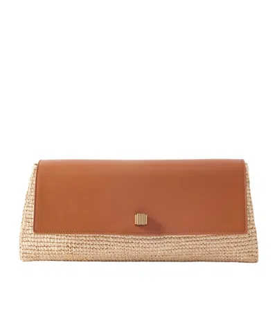 Khaite Audrey Raffia And Leather Clutch In Brown