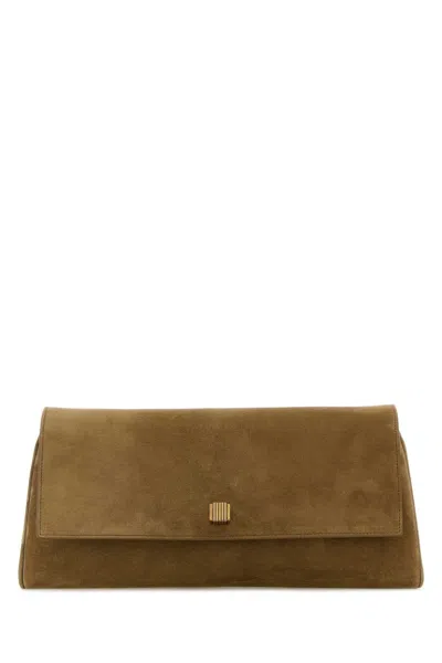 Khaite Audrey Suede Clutch Bag, 30cm X 16cm X 7cm In Camel