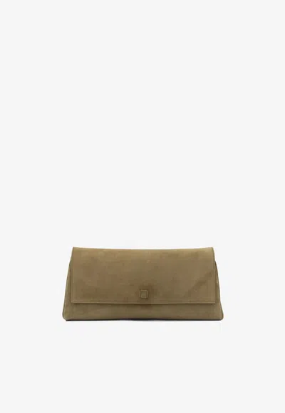 Khaite Audrey Suede Leather Clutch In Beige