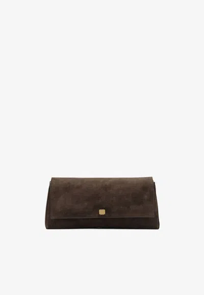 Khaite Audrey Suede Leather Clutch In Brown