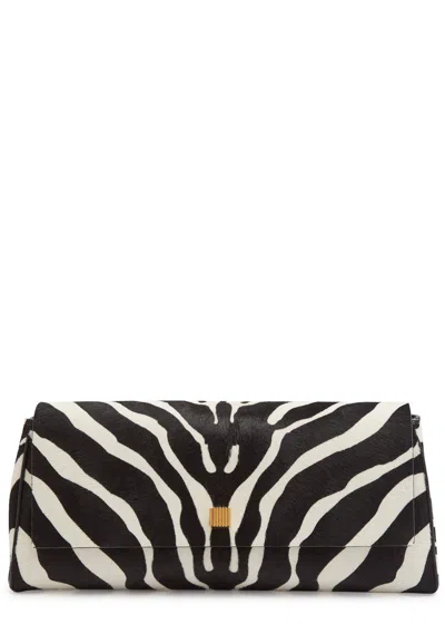 Khaite Audrey Zebra-print Calf-hair Clutch In Black