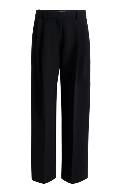 Khaite August Mid-rise Double-faced-crepe Wide-leg Pants In Black