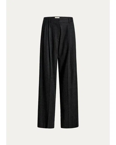 Khaite August Pleated Wool Pants In Black