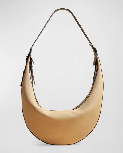 Khaite Augustina Canvas And Vegan Leather Hobo Bag In Wheat/natural 382