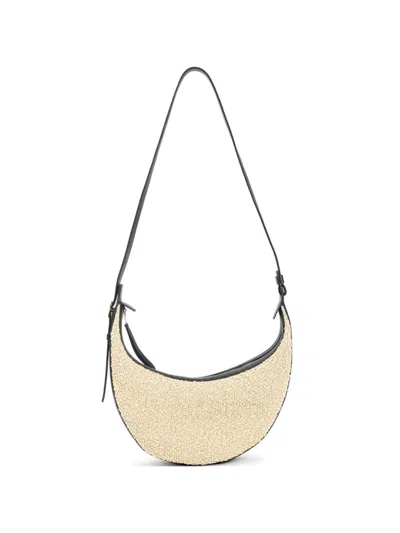 Khaite Augustina Small Leather-trimmed Raffia Shoulder Bag In Neutral