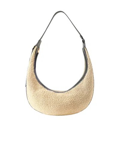 Khaite Augustina Leather-trimmed Raffia Shoulder Bag In Neutral
