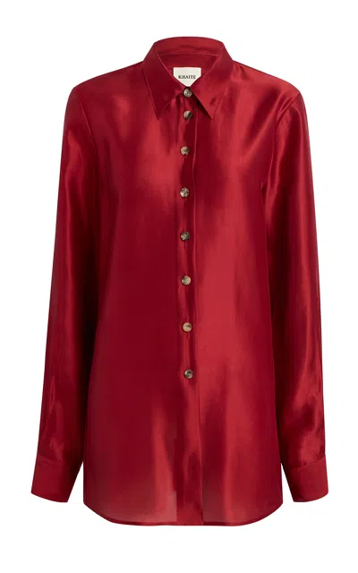 Khaite Auryn Button-down Silk-twill Shirt In Red