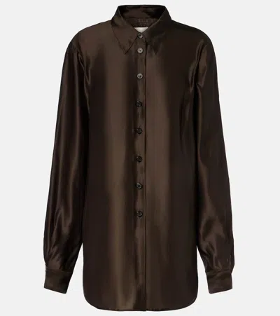 Khaite Auryn Oversized Satin Shirt In Brown