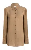 Khaite Auryn Striped Silk-blend Shirt In Brown