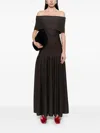Khaite Bruna Off-the-shoulder Gathered Stretch-jersey Maxi Dress In 褐色