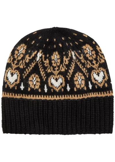 Khaite Avers Fair Isle Cashmere Beanie In Black