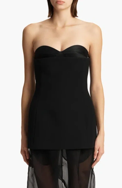 Khaite Ayla Strapless Satin Back Crepe Bustier Top In Black
