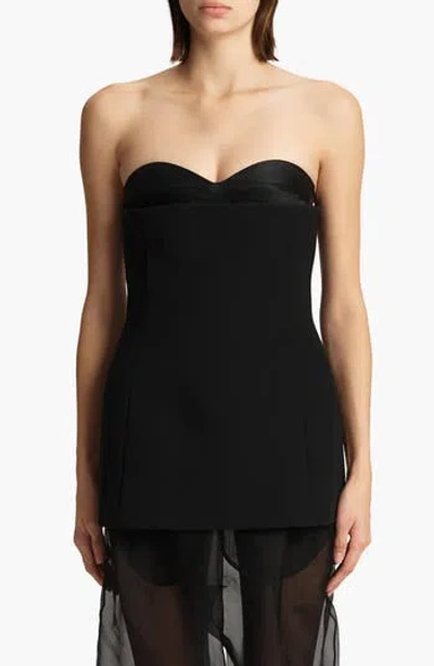 Khaite Ayla Strapless Satin Back Crepe Bustier Top In Black
