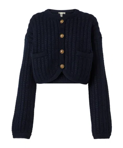 Khaite Balser Cable-knit Cashmere And Mohair-blend Cardigan In Midnight Navy