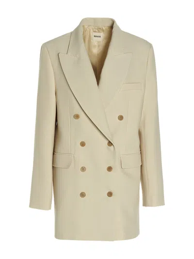 Khaite Nathan Double-breasted Blazer Jacket With Padded Shoulders In Custard