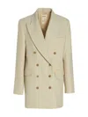 Khaite Nathan Double-breasted Blazer Jacket With Padded Shoulders In Custard