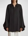 Khaite Bam Balloon-sleeve Oversized Button-down Top In Black