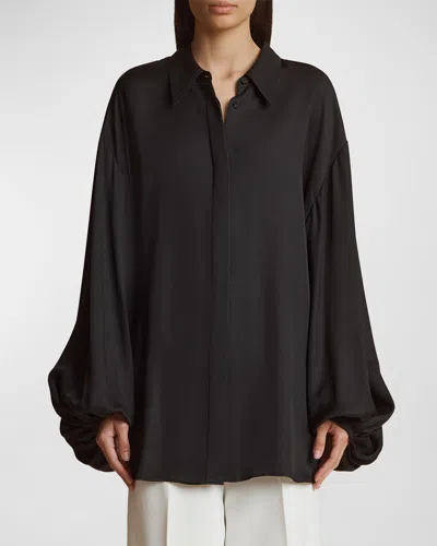 Khaite Bam Balloon-sleeve Oversized Button-down Top In Black