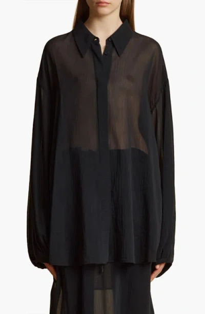 Khaite Bam Sheer Cotton & Silk Button-up Shirt In Black