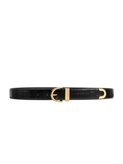 Khaite Womens Bambi Skinny Croc-embossed Leather Belt Black In Black 200