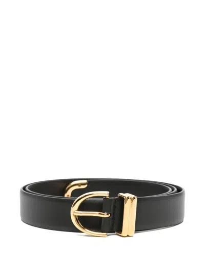 Pre-owned Khaite Bambi Leather Buckle Belt In Black
