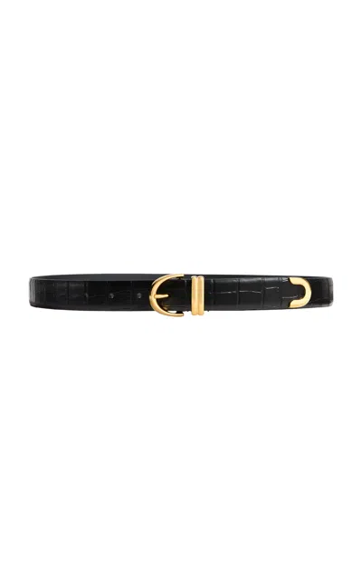 Khaite Womens Bambi Skinny Croc-embossed Leather Belt Black In Black 200